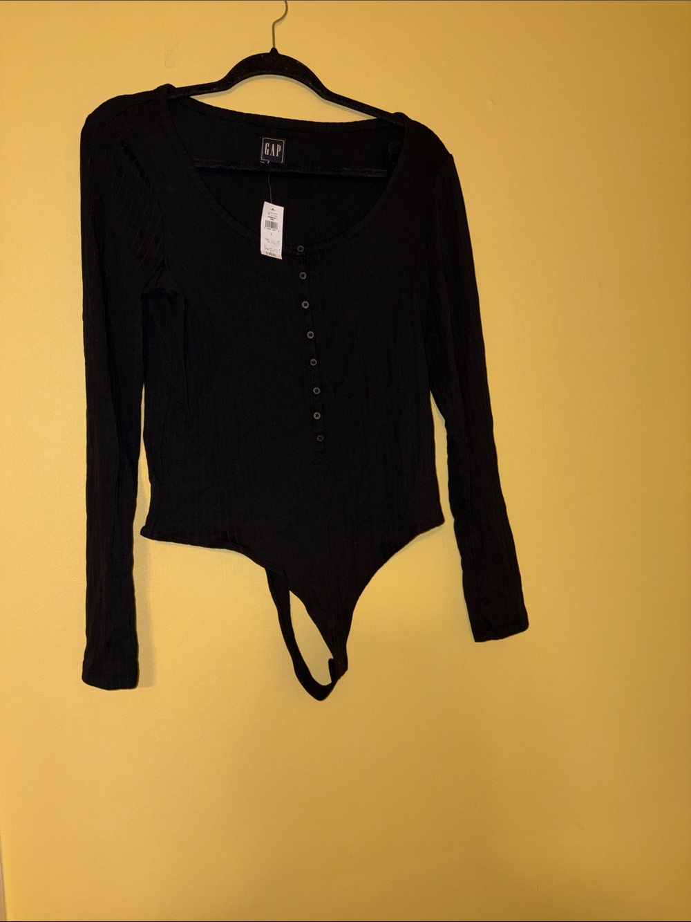 GAP Black Ribbed Long-Sleeve Button Front Bodysuit